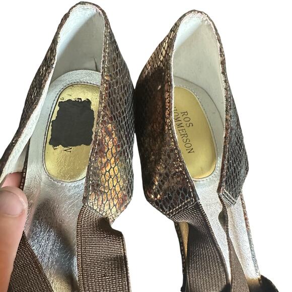 Ros Hommerson peep toe heel comfort size 10 1/2 Wide brown and gold snake skin - Picture 10 of 11